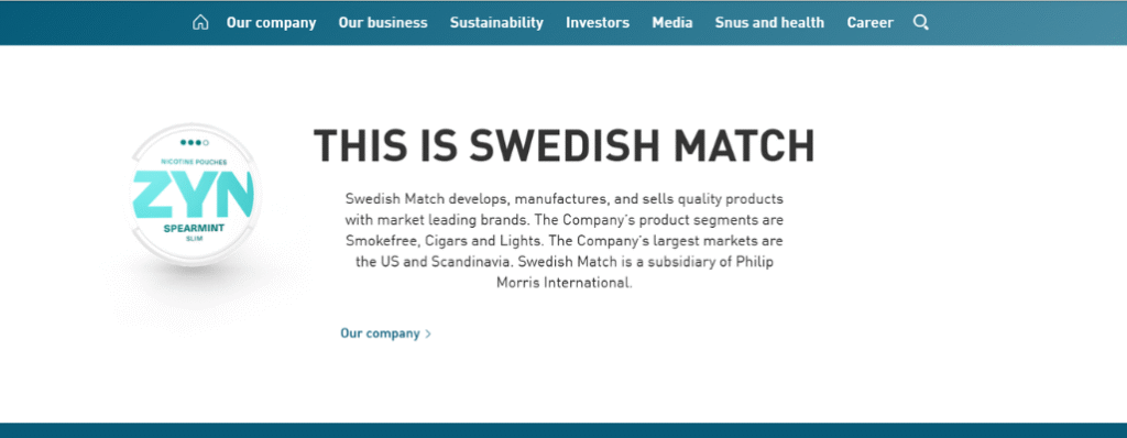 Swedish Match websit picture