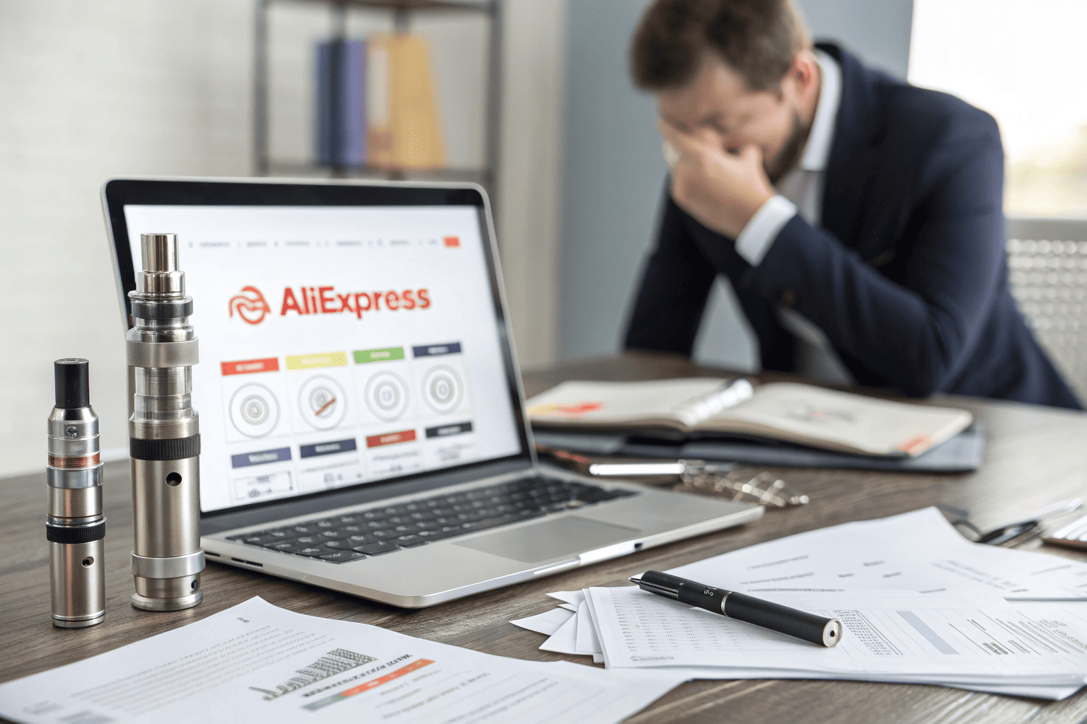 Risks of Buying Vapes from AliExpress An assortment of unbranded vape pens, suggesting the risks of buying from consumer platforms.