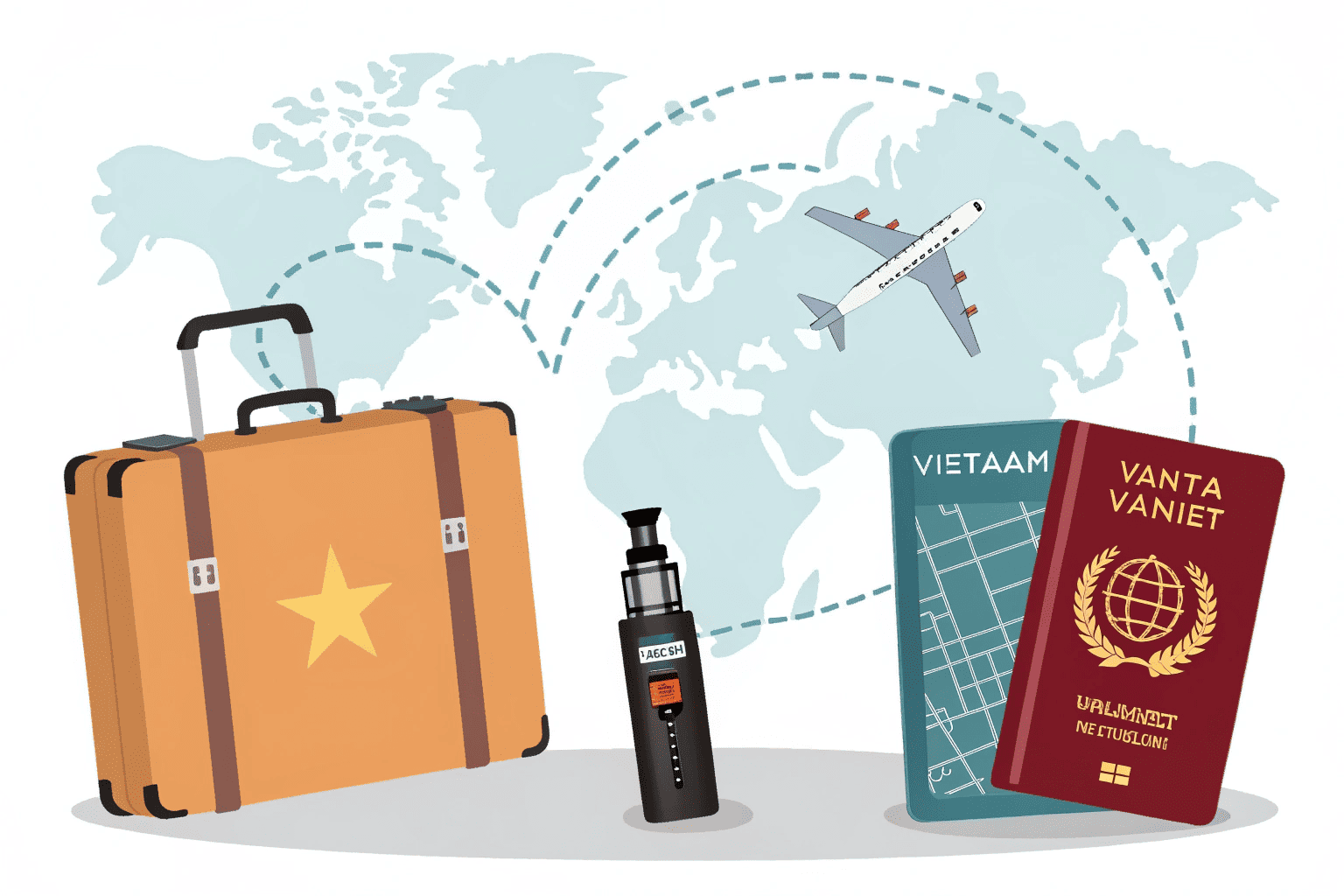 A traveler's open suitcase showing a vape neatly packed for personal use.