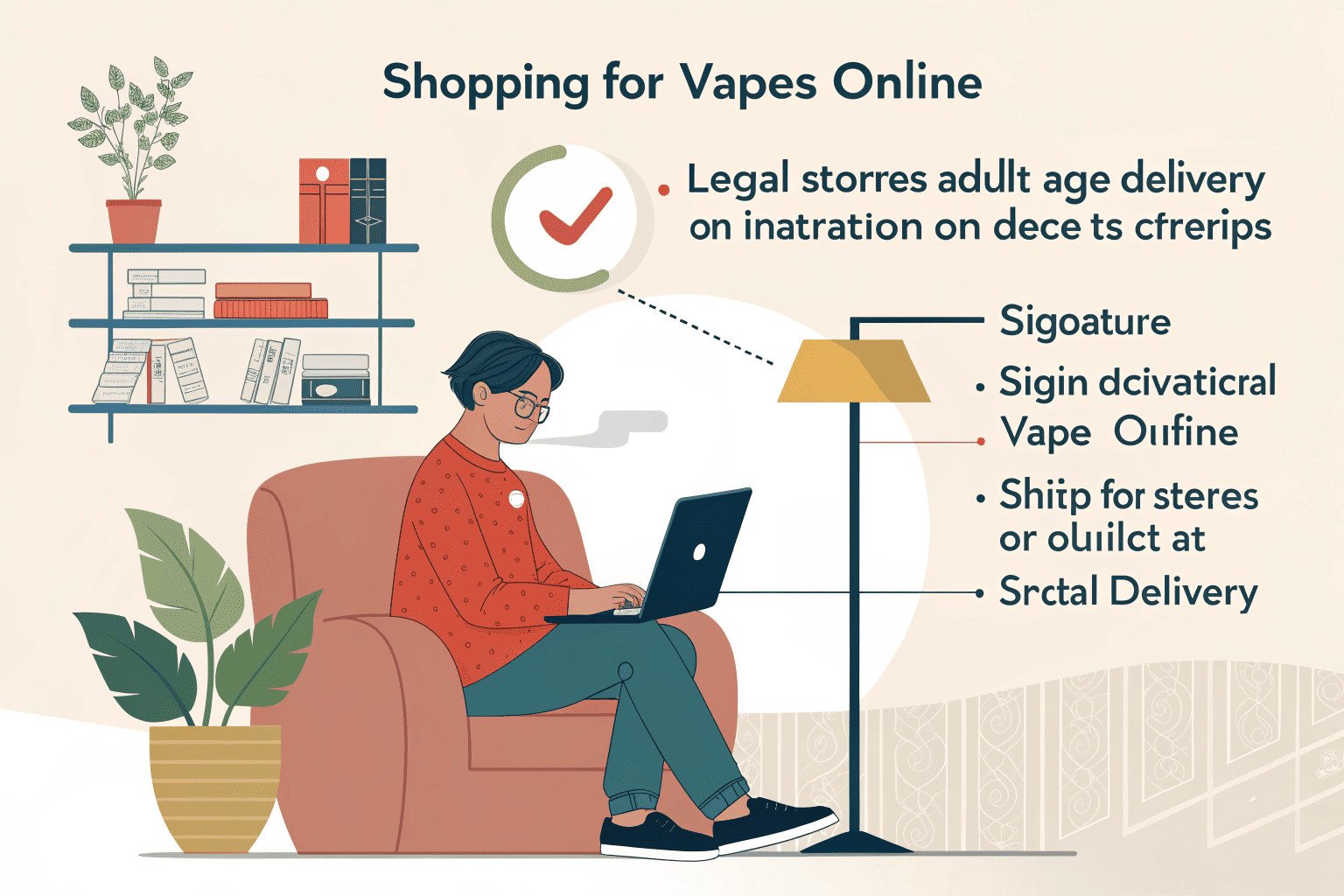 A person on a laptop browsing a vape online store, with an age verification pop-up shown.