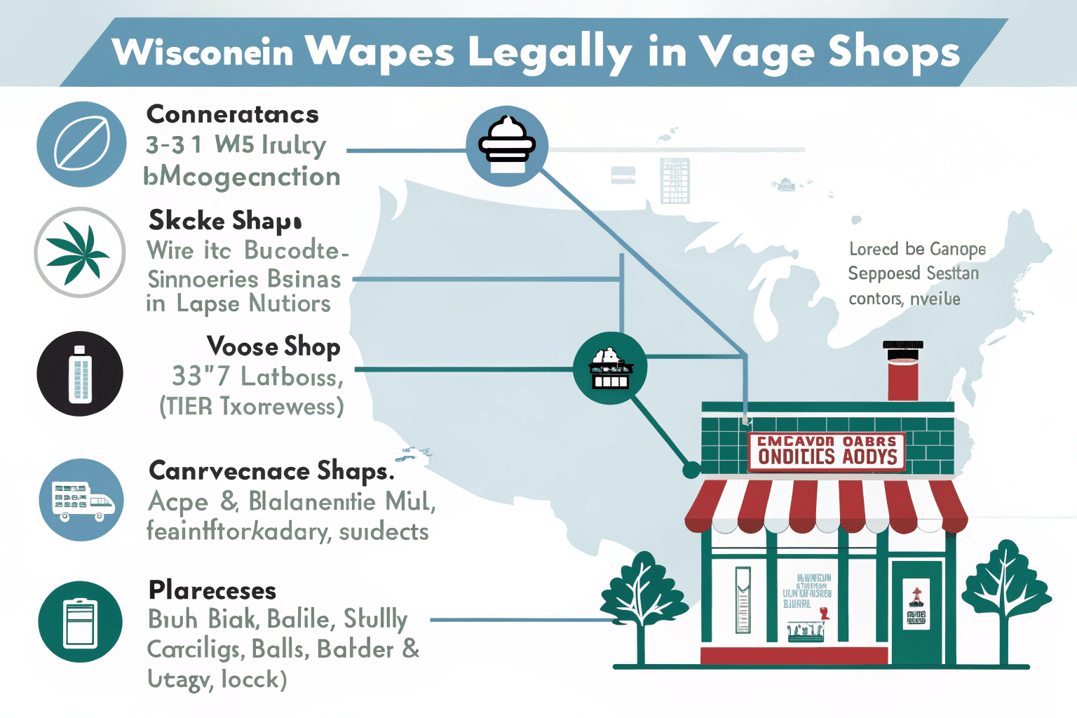 Where to Find Vapes in Wisconsin The outside of a well-lit, modern-looking vape shop in a Wisconsin town.