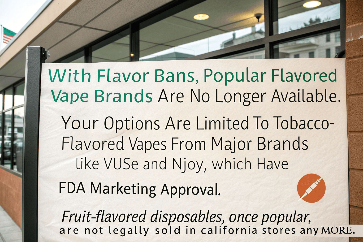 Vape Brands in California Stores A vape shop shelf stocked only with Vuse and NJOY tobacco-flavored pod systems.