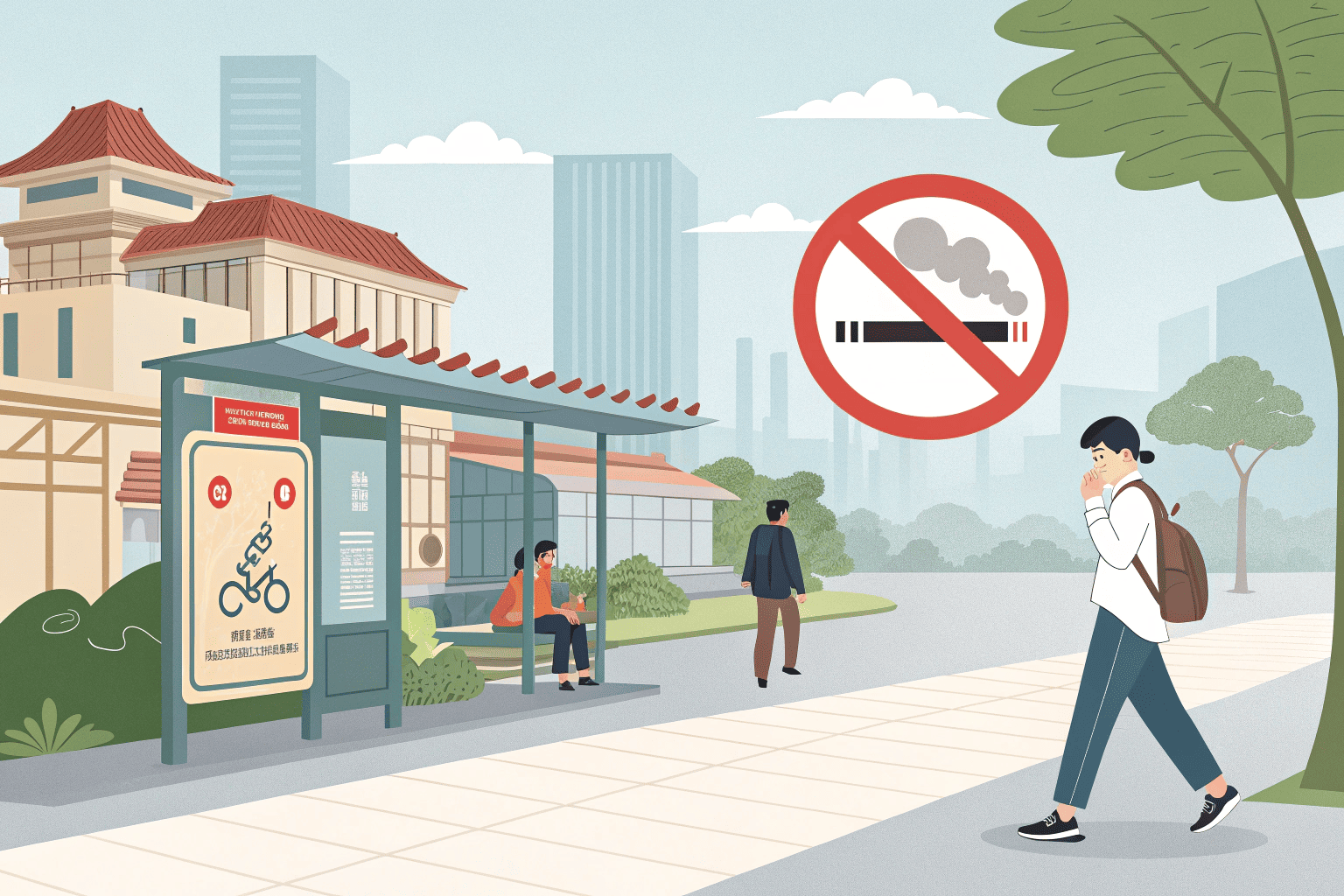 A sign showing "No Smoking" and "No Vaping" in an indoor public space in Vietnam.