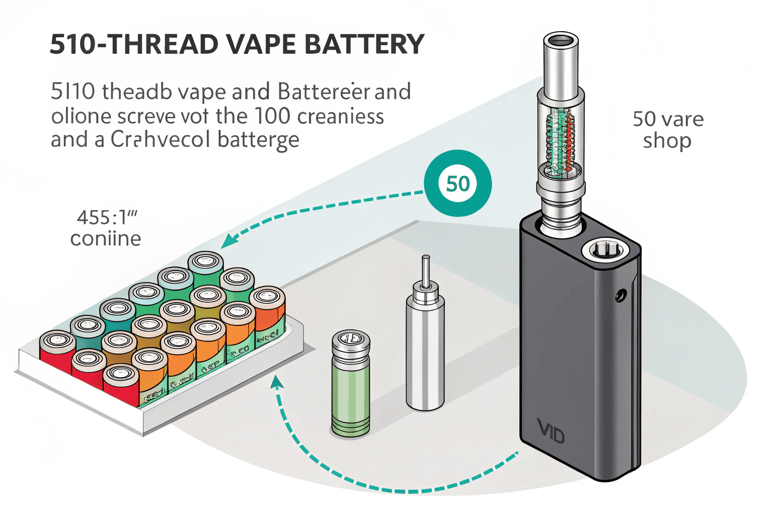 A close-up shot of the 510-thread connection on a vape battery and a separate vape cartridge.