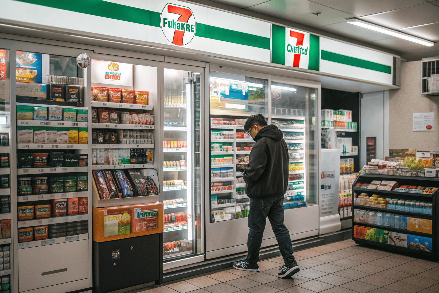 The inside of a 7-Eleven store showing the counter where tobacco and vape products are sold.