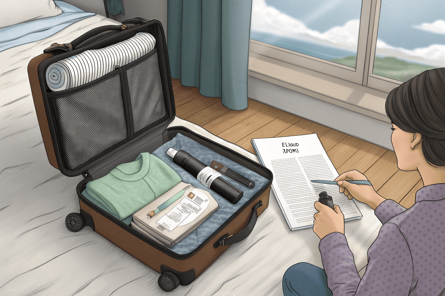 Packing a Vape for a Trip to Japan An open suitcase showing a vape device and a bottle of e-liquid packed for travel.