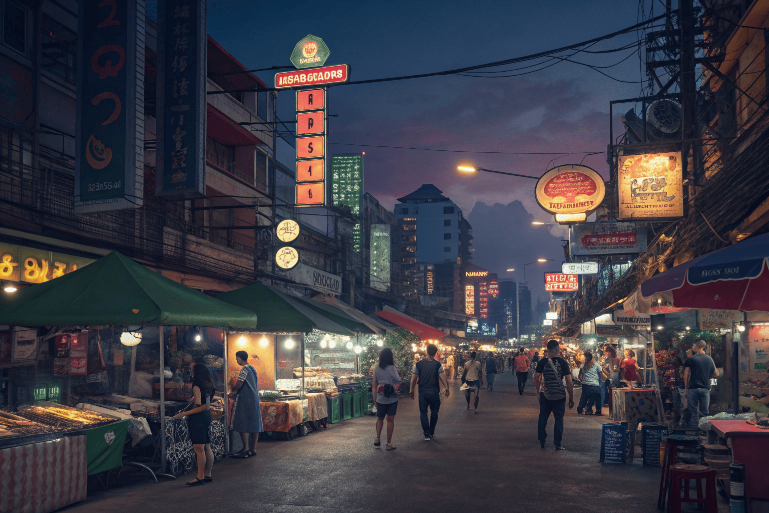 Bangkok Street Market at Night A bustling Bangkok street market at night, implying the hidden nature of illegal sales.