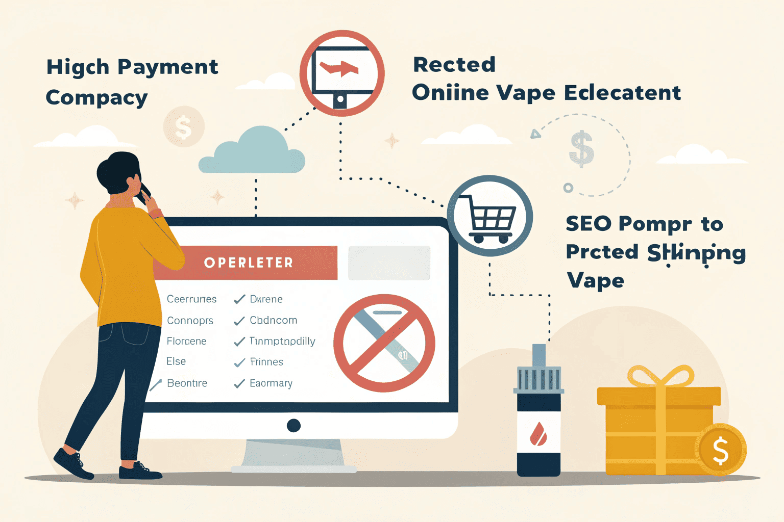 How to Start a Vape Company Online A laptop screen showing a sleek online vape store with age verification pop-up.