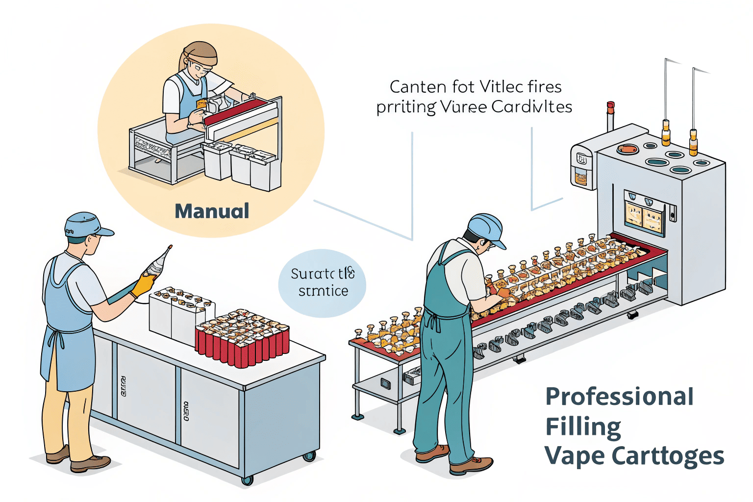A machine filling vape cartridges