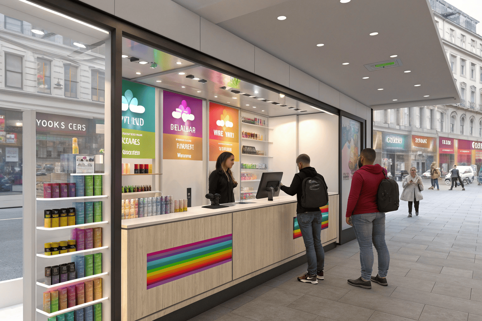 A bright and modern vape shop interior with products neatly displayed.