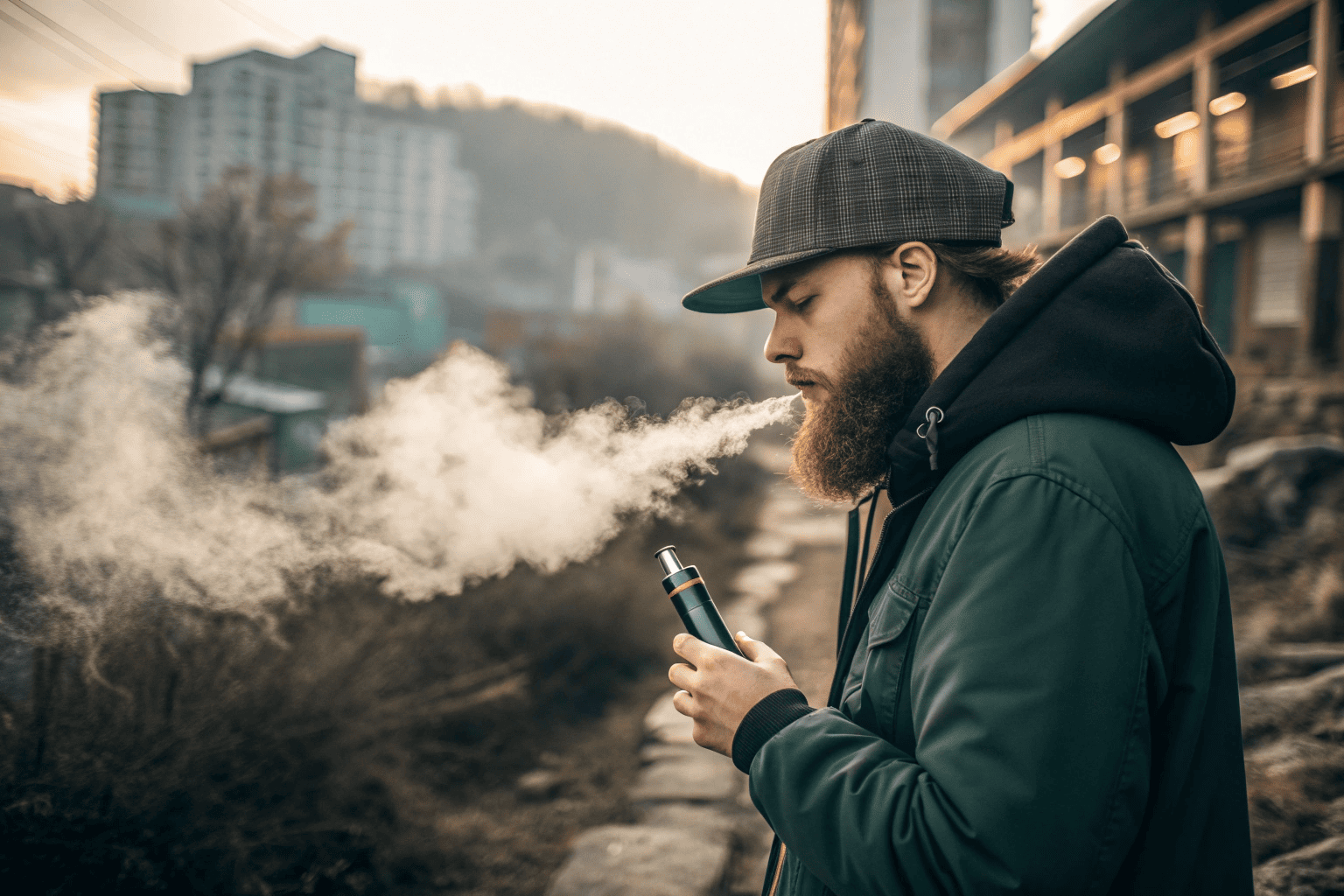 A collection of vape products with cohesive branding and packaging.