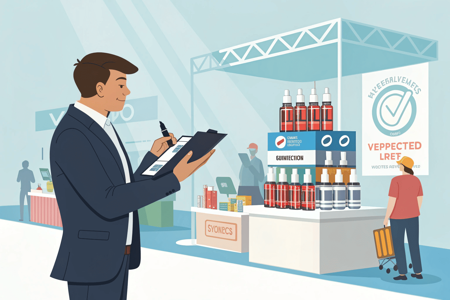 A business owner inspecting vape hardware at a manufacturing facility.