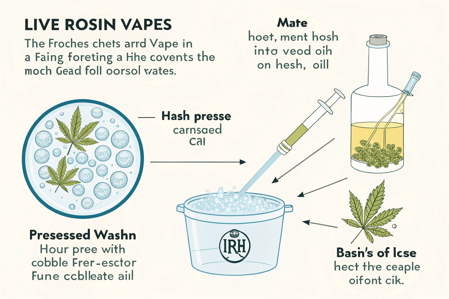 A hydraulic press squeezing a hash-filled bag, with golden rosin oil dripping out.