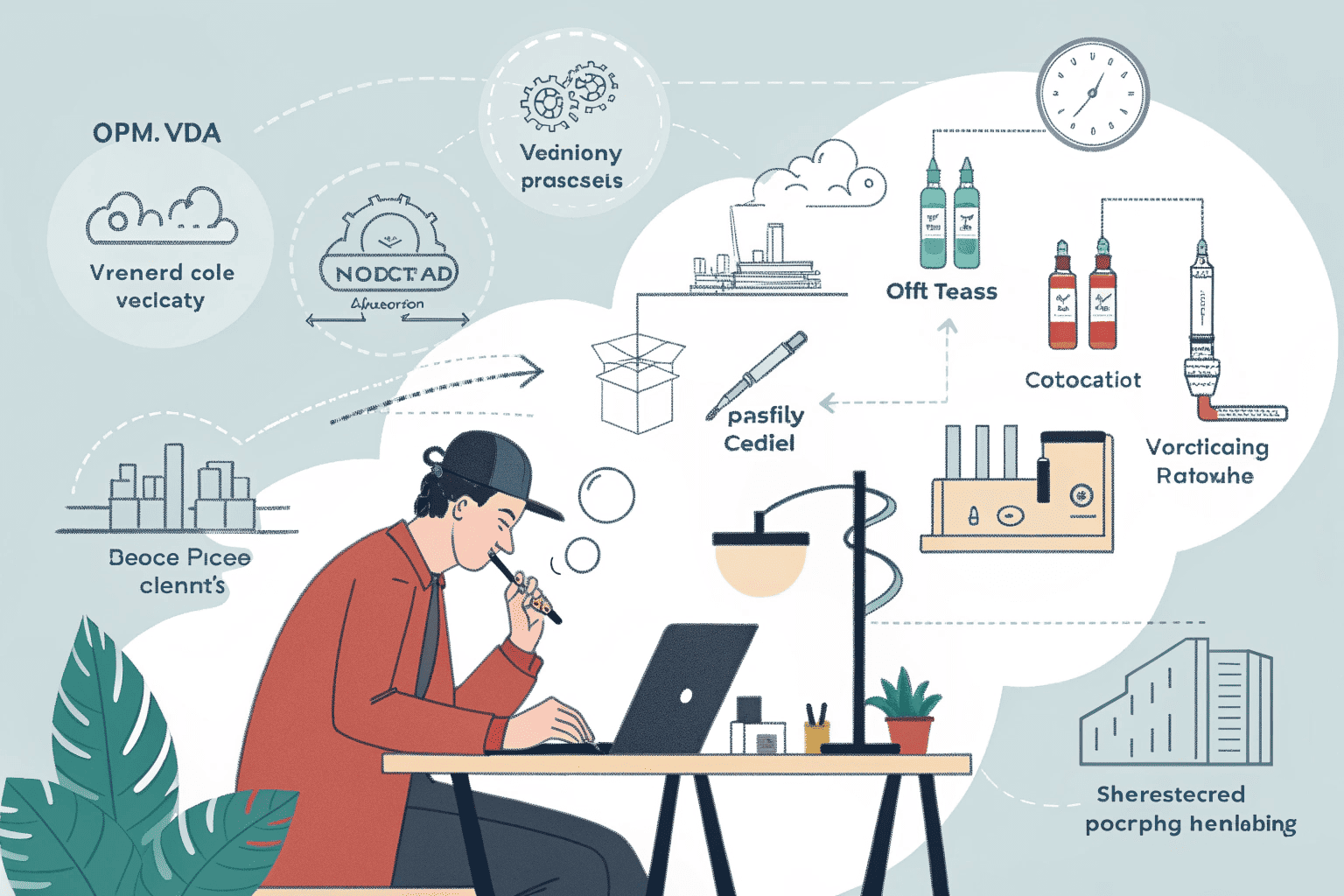 A product designer and an engineer collaborating on a new vape device prototype.