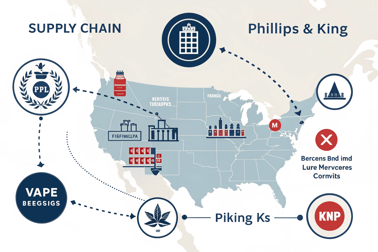 A map showing distribution routes across a country