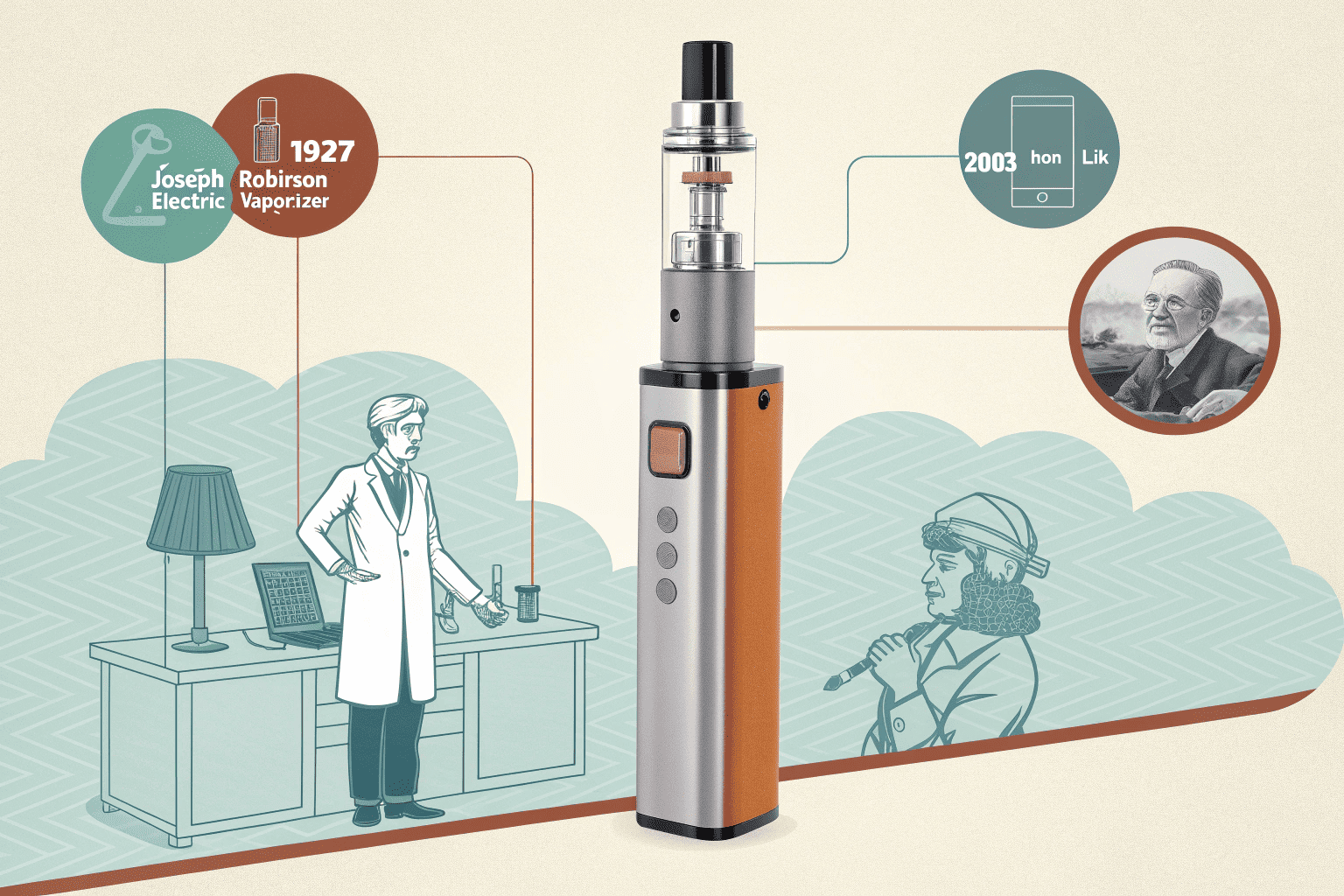 A collage showing the evolution of vape devices