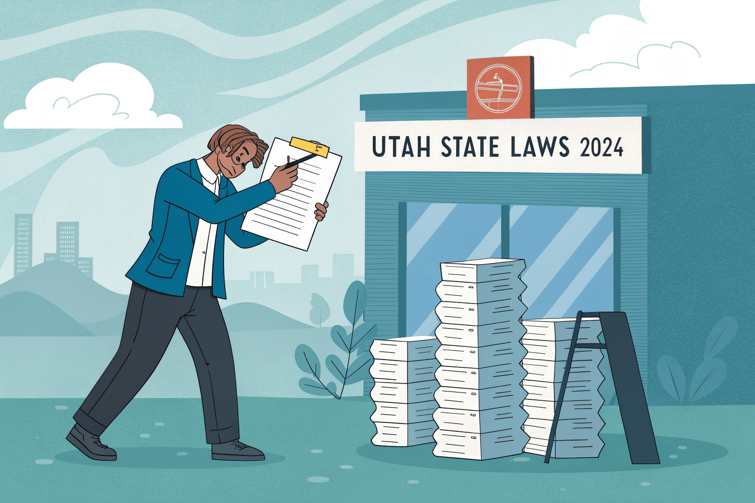 A map of Utah with a large red restricted sign over it