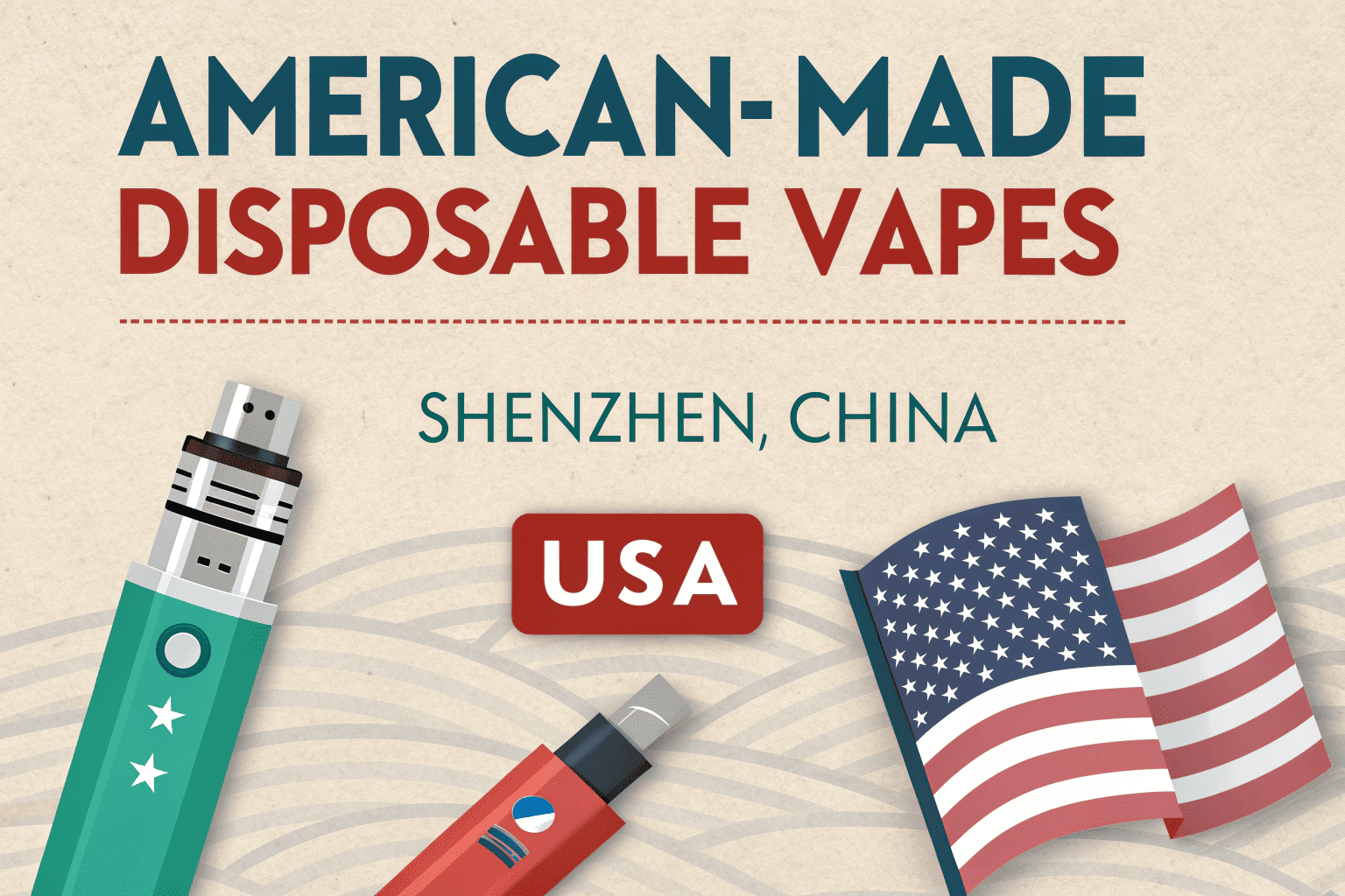 A disposable vape with a "Made in China" sticker next to a US flag