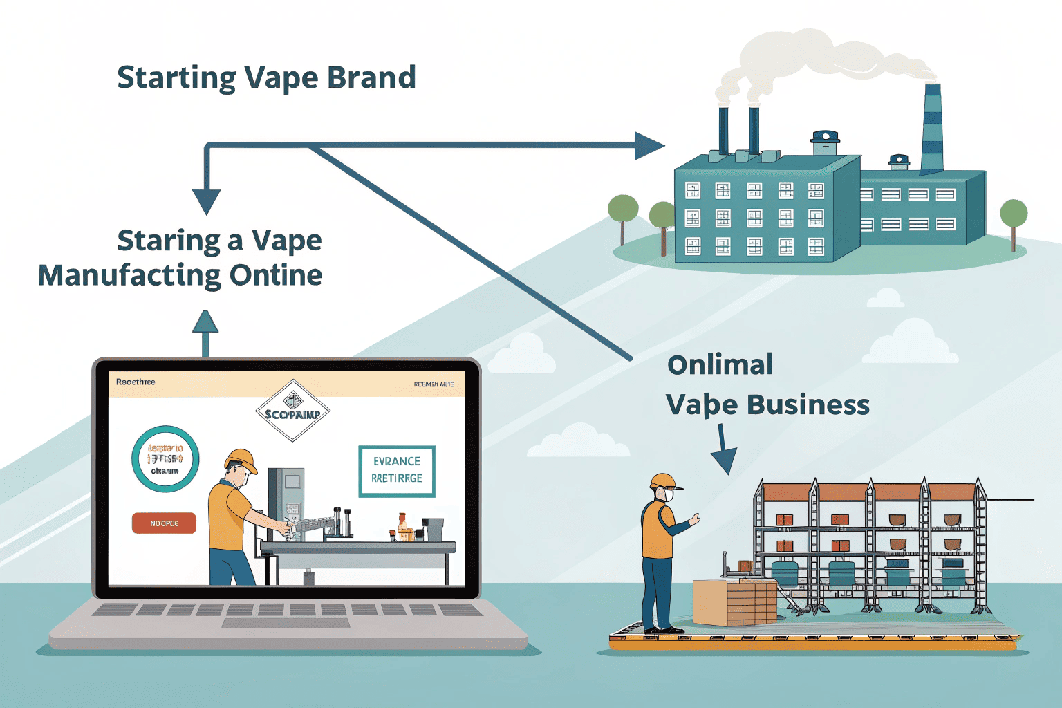 A diagram showing a factory connected to a laptop with an online store