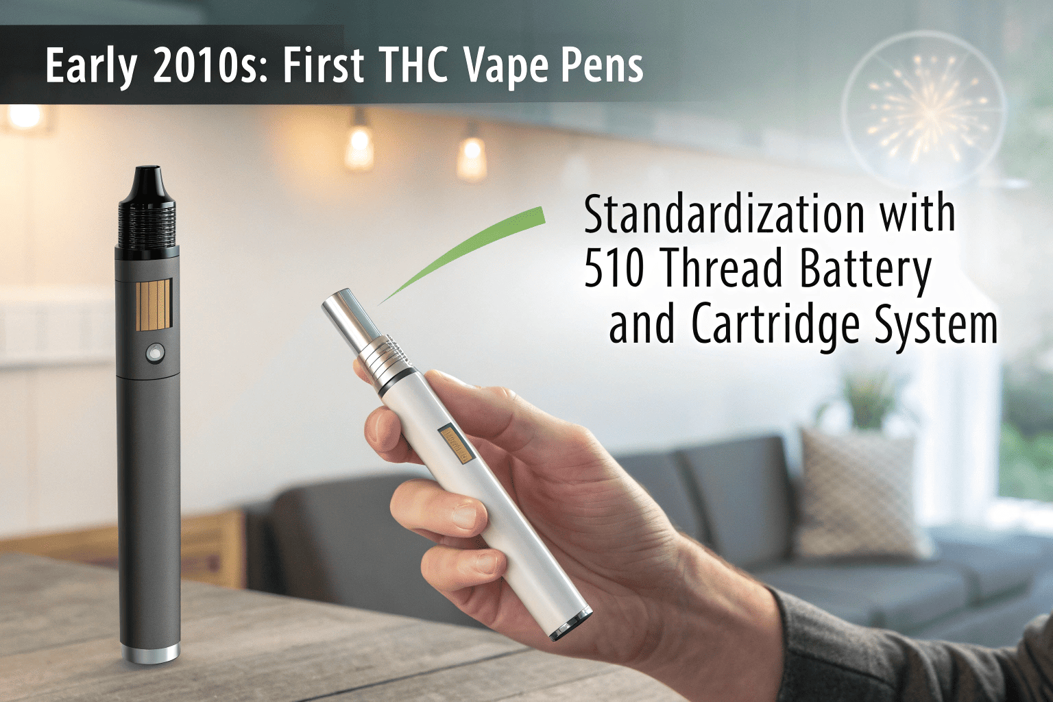 A modern, sleek THC vape pen with a cartridge