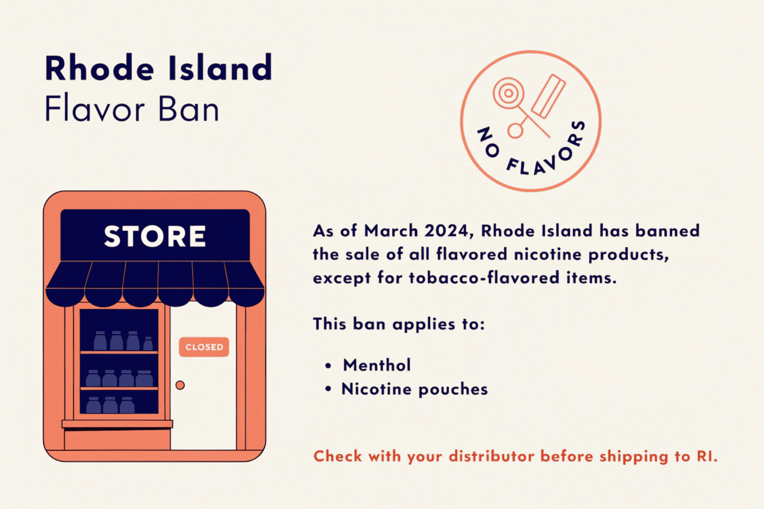Rhode Island Flavor Ban A businessperson crossing Rhode Island off a list of potential markets on a large map.