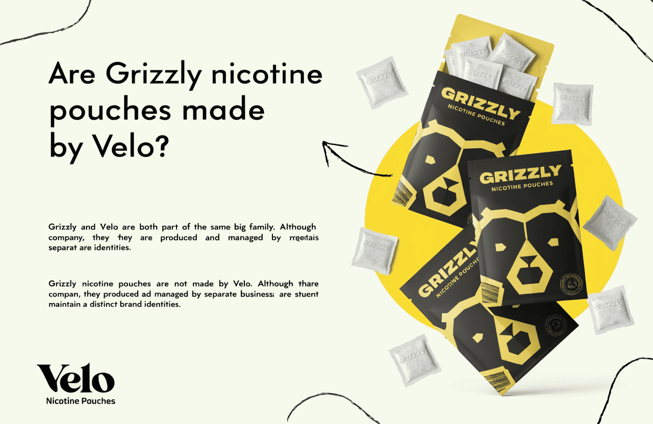 An illustration showing two separate, parallel factory lines: one producing Velo pouches and the other producing Grizzly pouches.