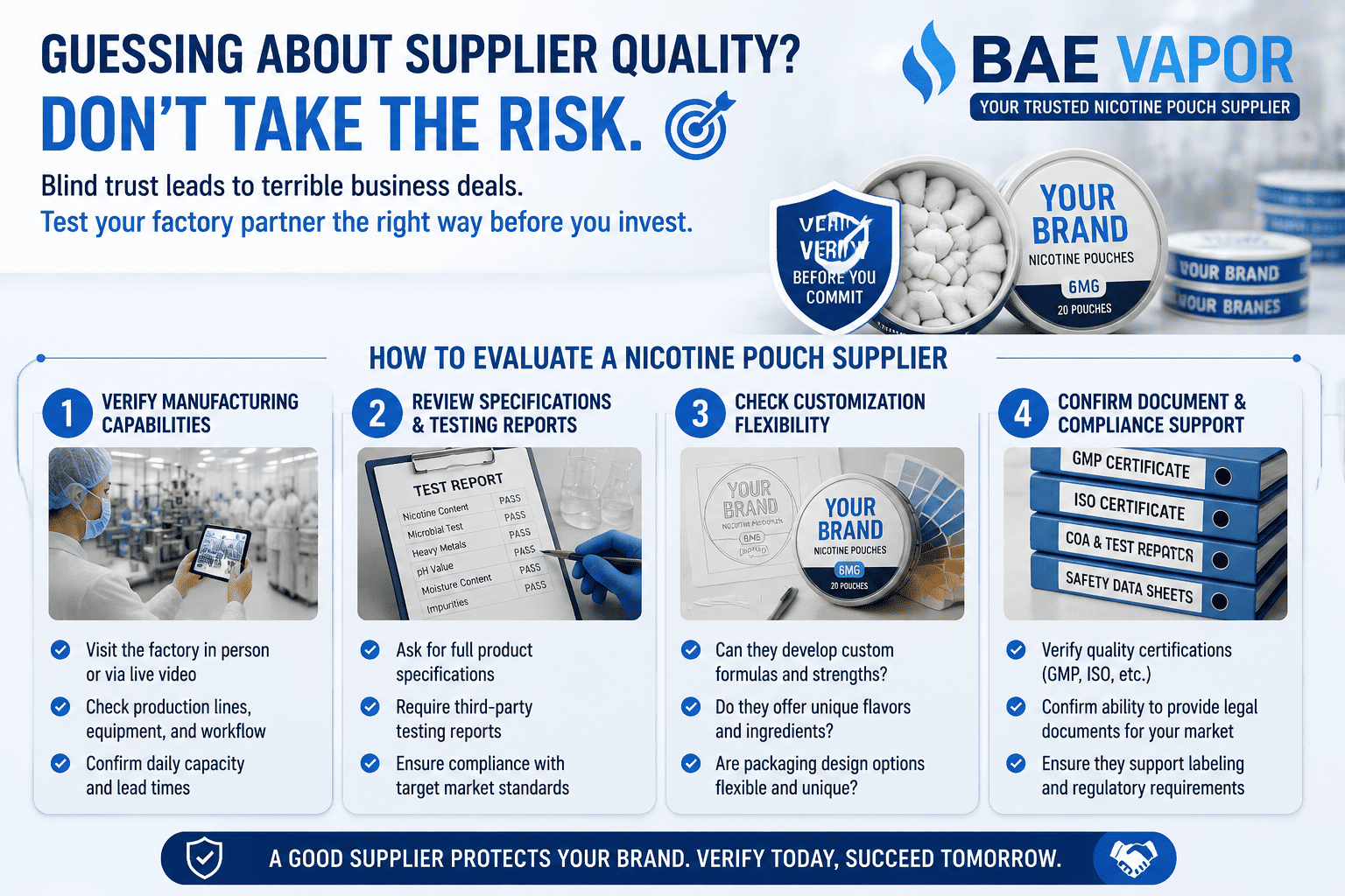 Evaluation checklist for nicotine pouch supplier