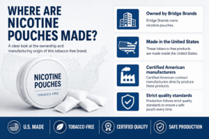 Bridge nicotine pouch manufacturing origin map