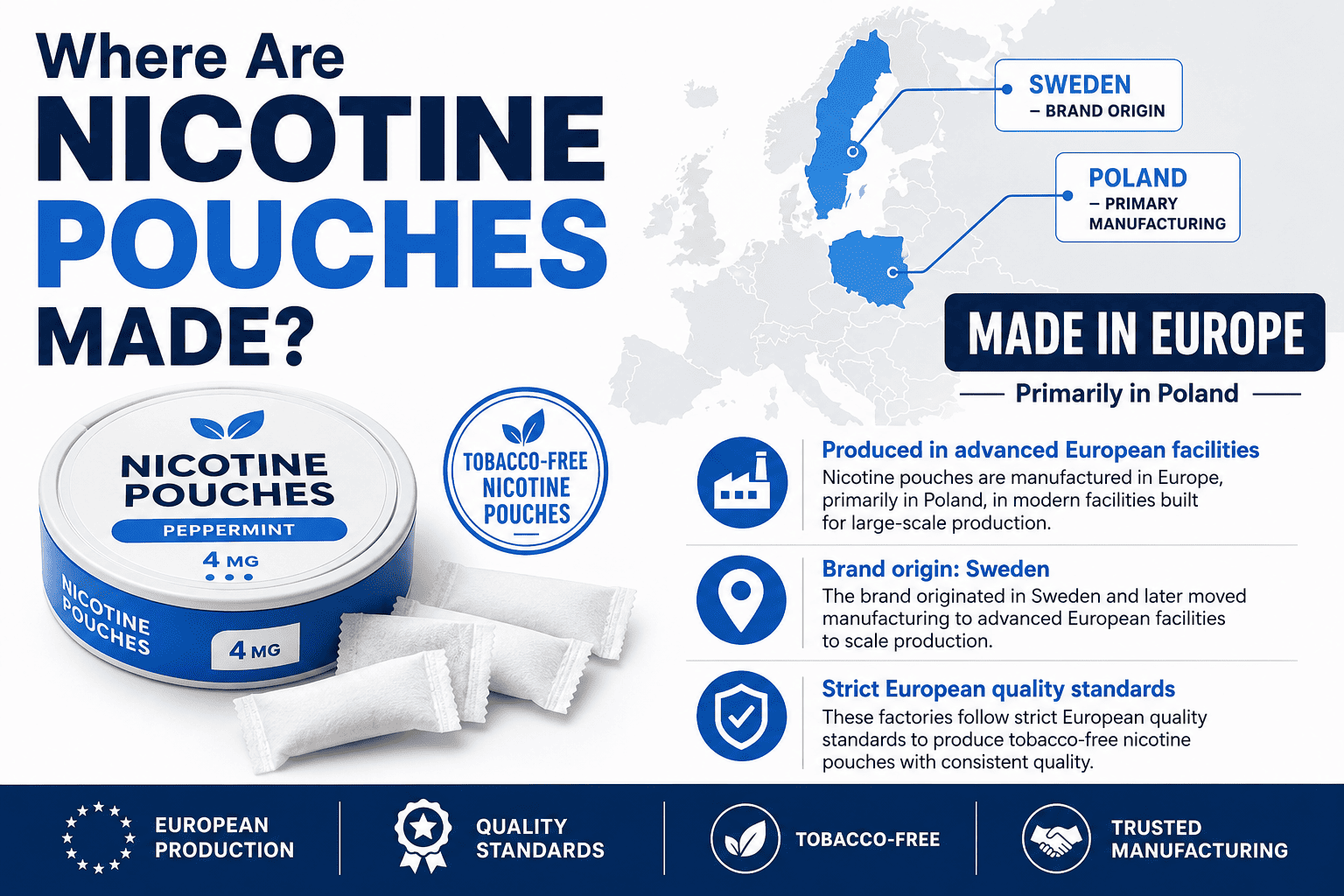 XQS nicotine pouches origin map Europe