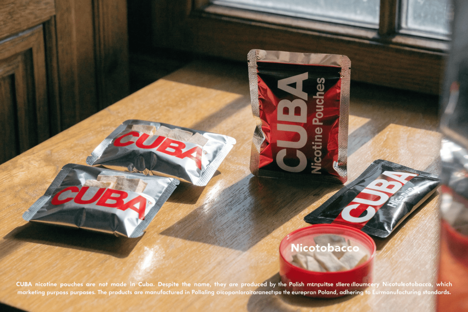 A can of CUBA nicotine pouches with a map of Europe in the background