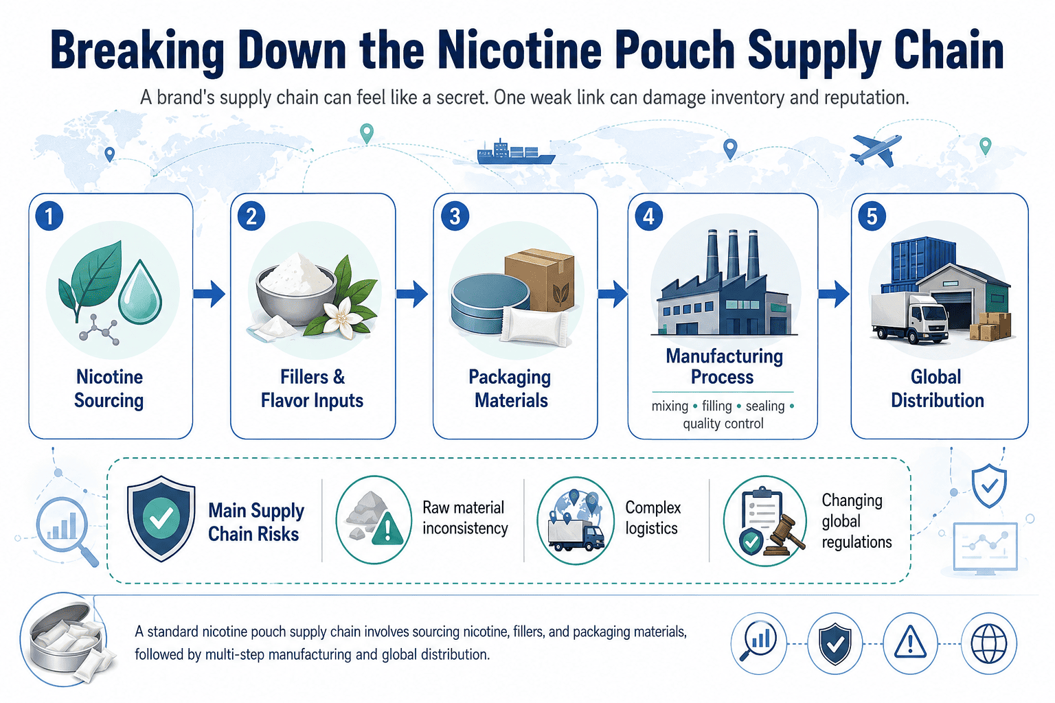 Nicotine pouch supply chain model