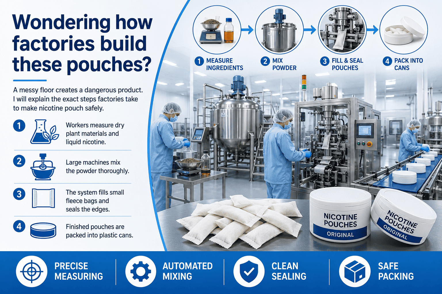 Automated machines manufacturing PIK nicotine pouches