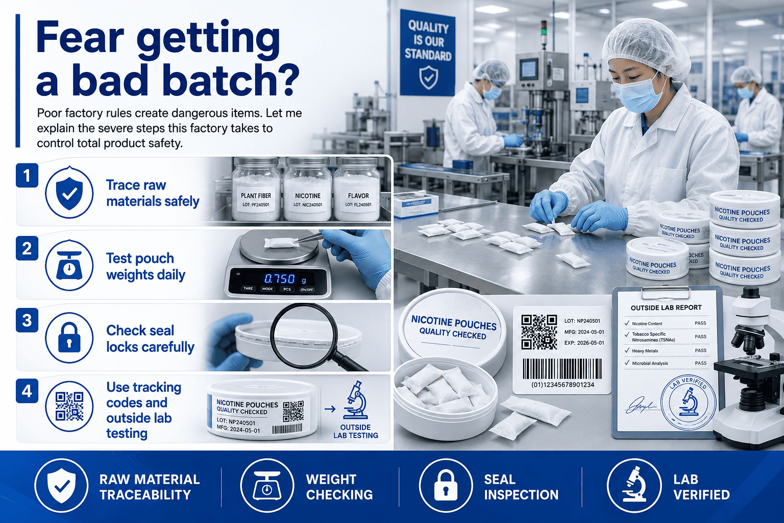 Quality control testing for PIK nicotine pouches