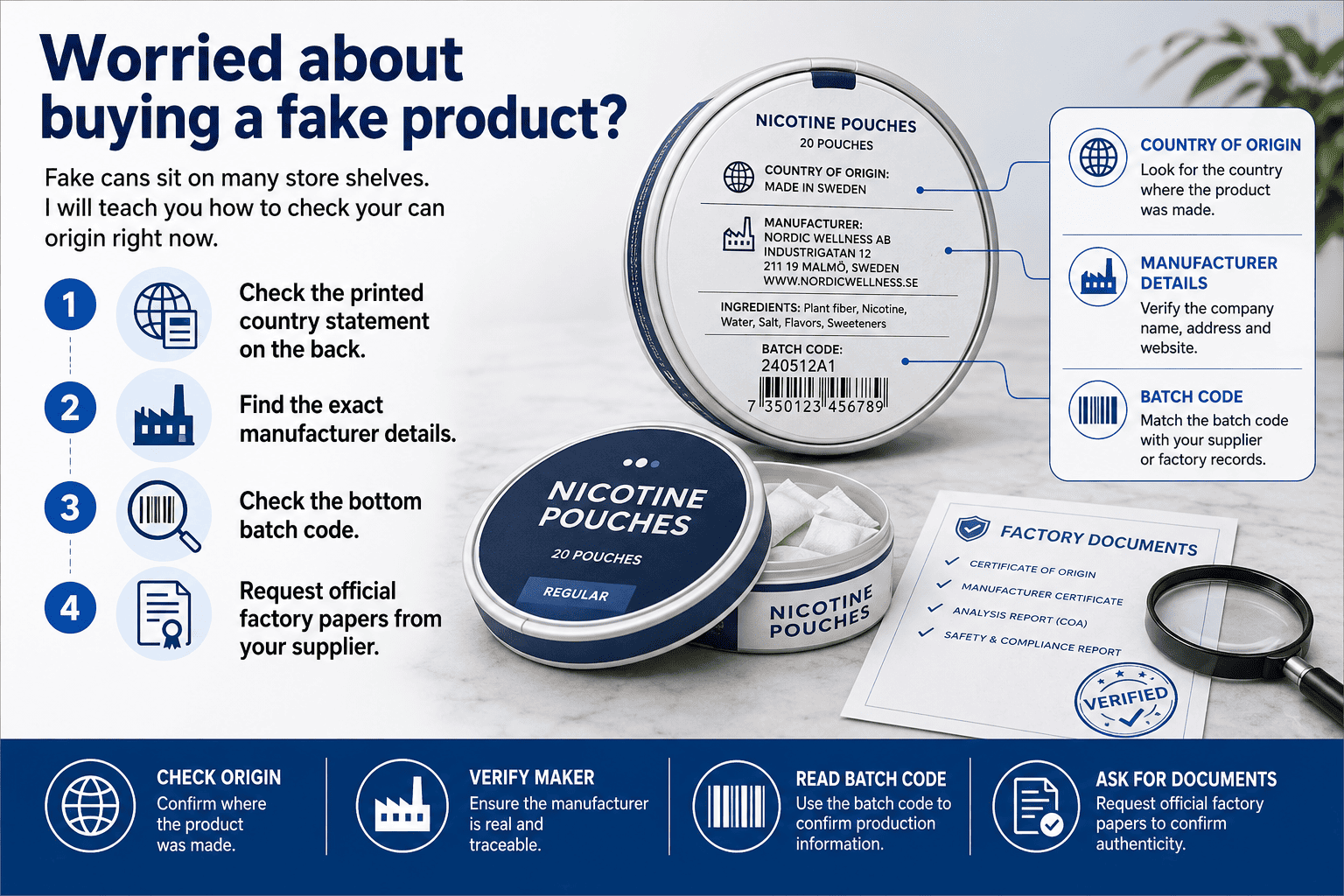 Verifying genuine PIK nicotine pouch products