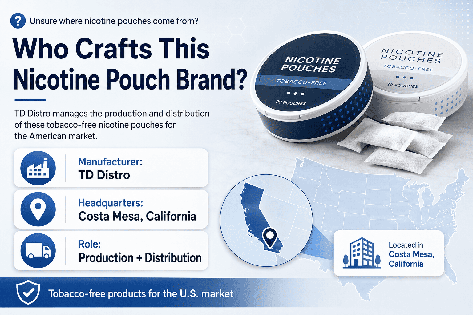 Pillowz nicotine pouch origin Costa Mesa California