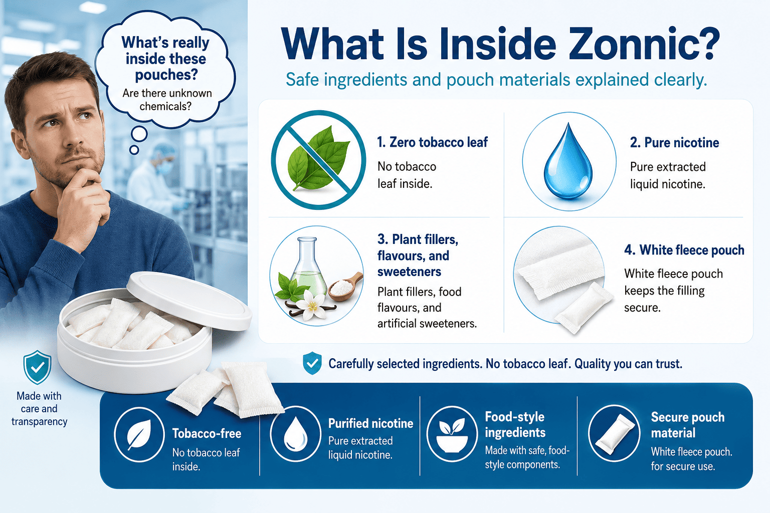 Ingredients of Zonnic including plant fiber and pure nicotine