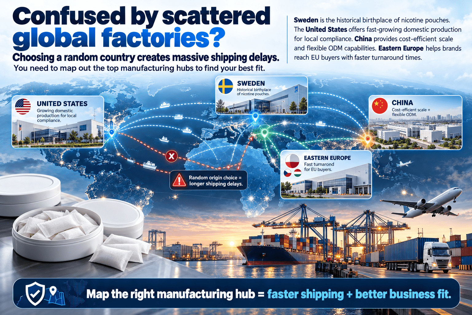 Global manufacturing map for nicotine pouches
