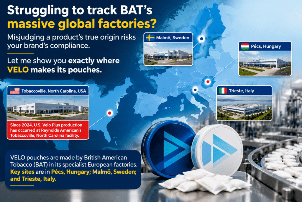 Global map of where VELO nicotine pouches are made