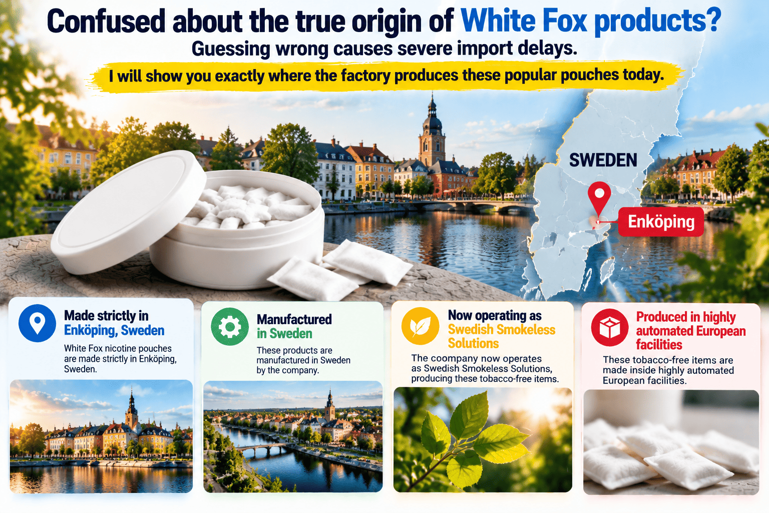 White Fox nicotine pouches manufacturing location map