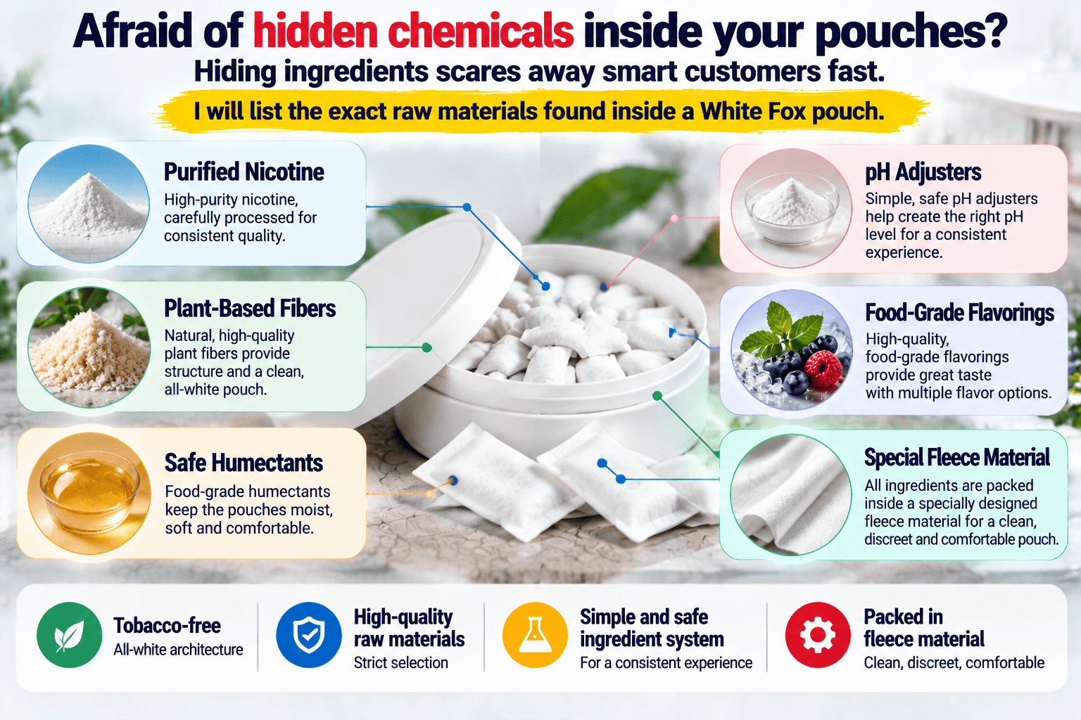 Ingredients found in White Fox nicotine pouches
