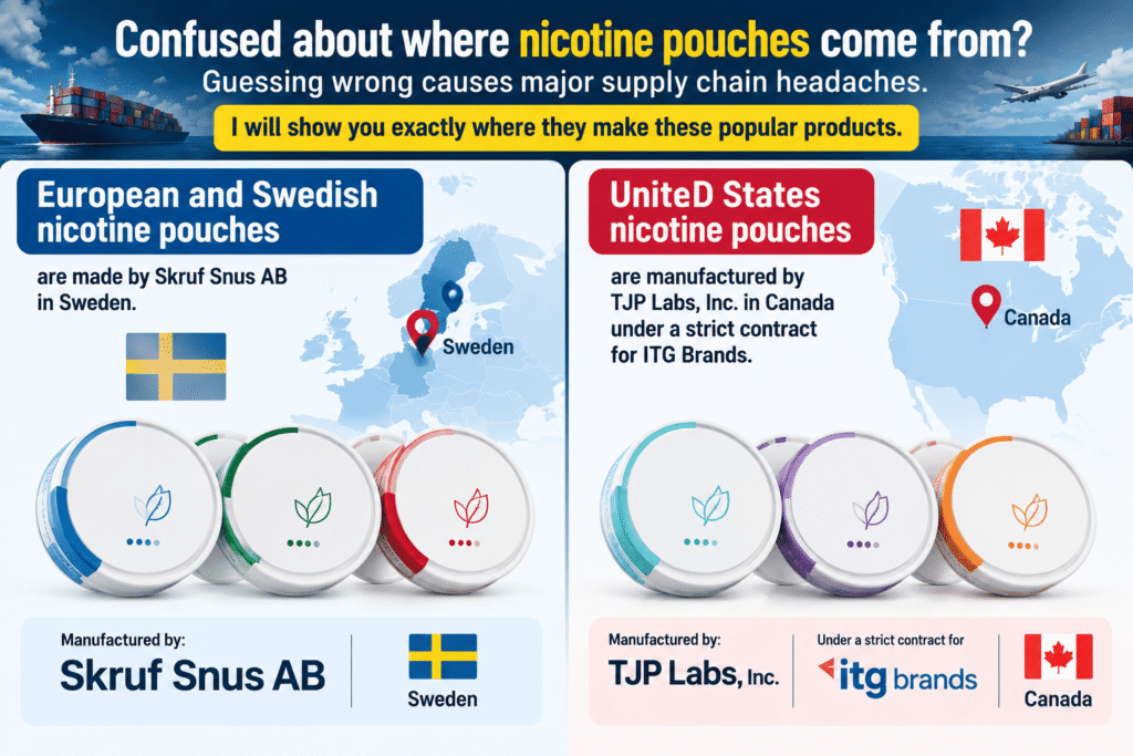 Global map showing where Zone nicotine pouches are made